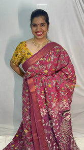 Vriksham Pink Kalamkari Saree with Nizam Border-VS4312